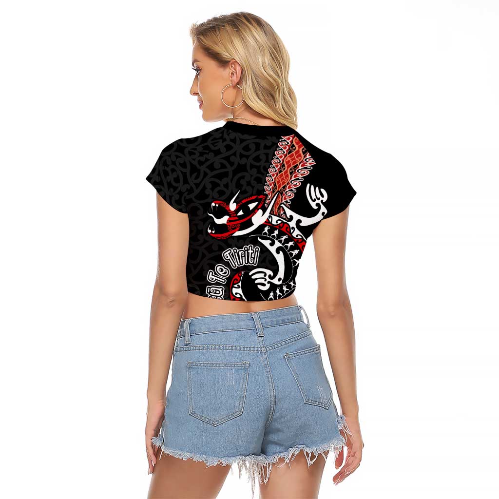 Aotearoa Toitu Te Tiriti Raglan Cropped T Shirt Maori Taniwha Haka - Honour the Treaty LT03