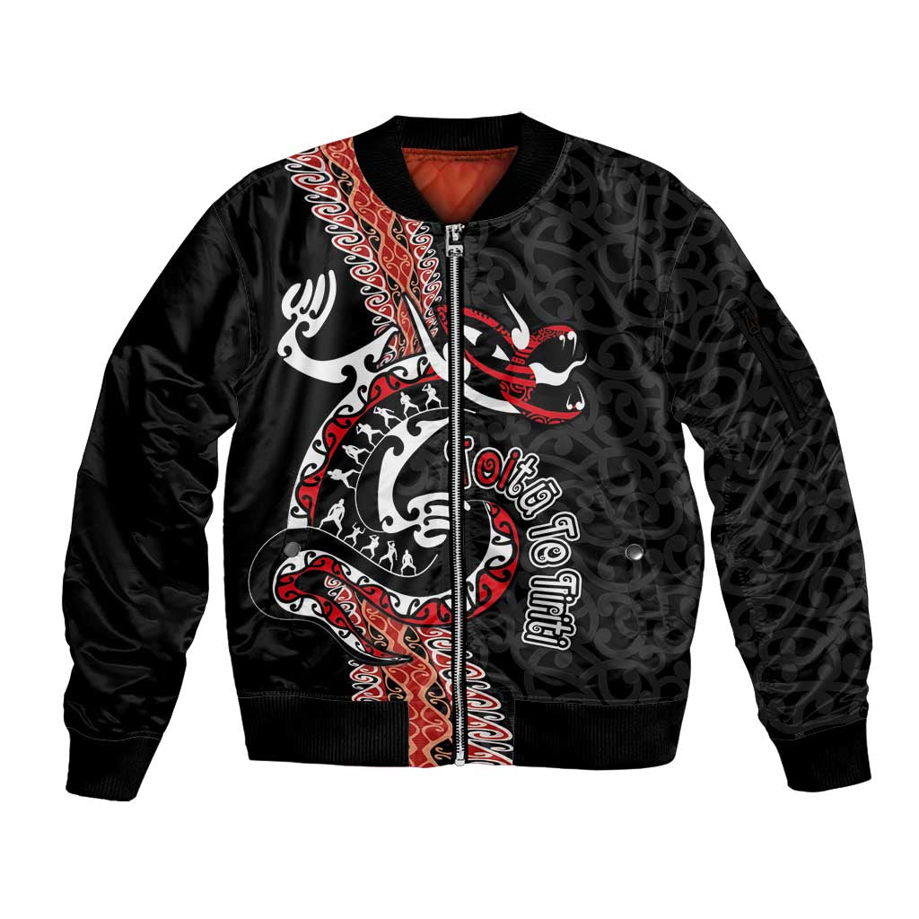 Aotearoa Toitu Te Tiriti Sleeve Zip Bomber Jacket Maori Taniwha Haka - Honour the Treaty LT03