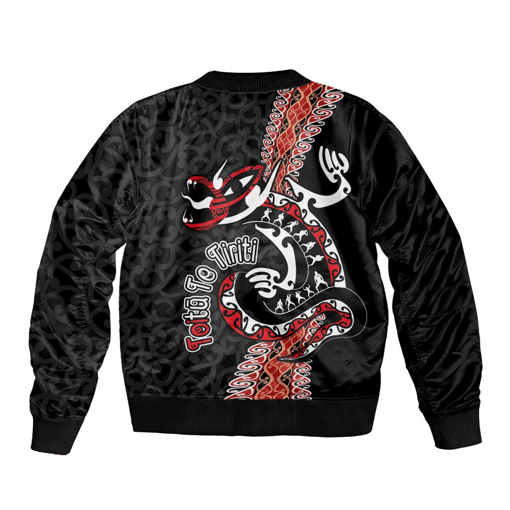 Aotearoa Toitu Te Tiriti Sleeve Zip Bomber Jacket Maori Taniwha Haka - Honour the Treaty LT03