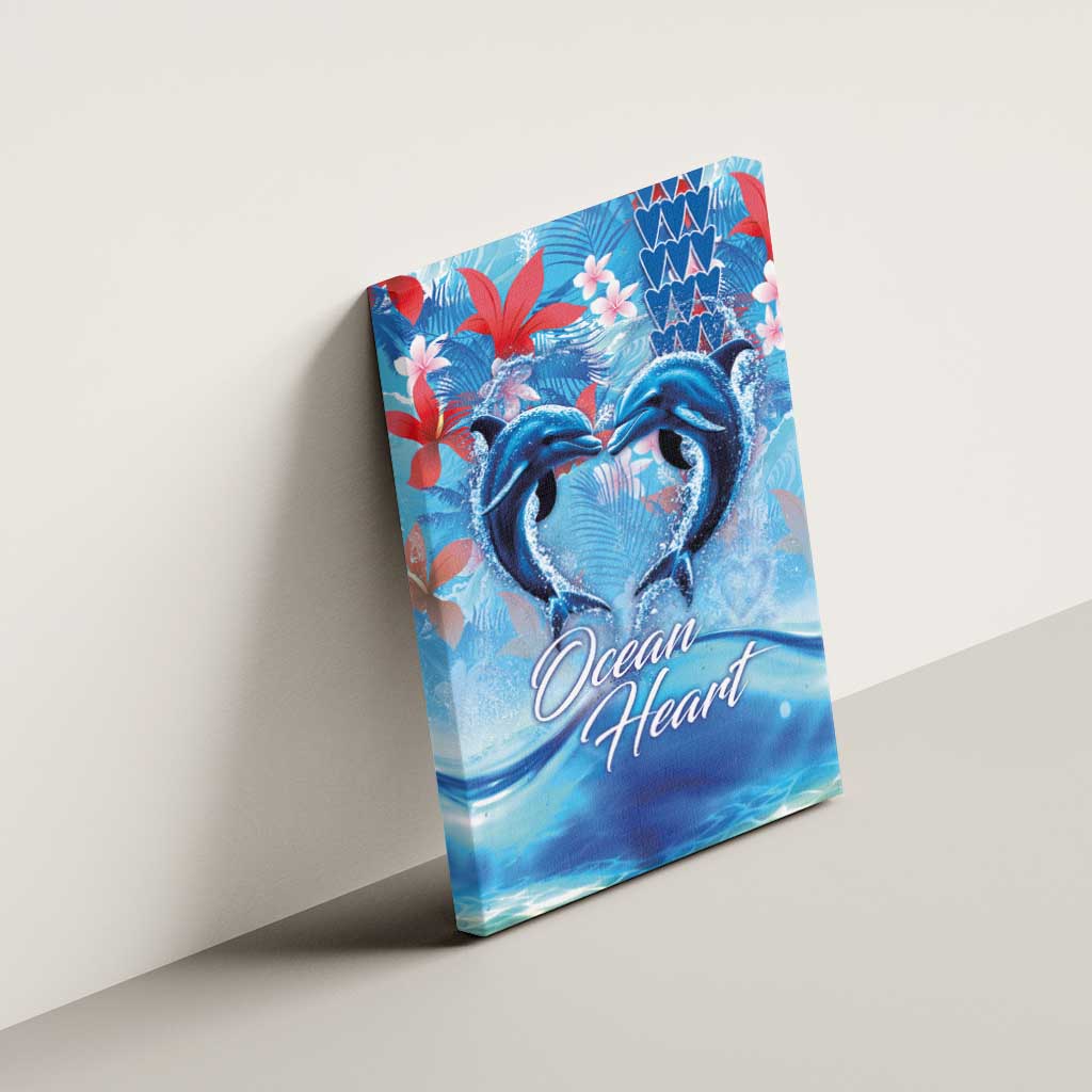 Hawaiian Dolphin Love Couple - Ocean Heart Canvas Wall Art