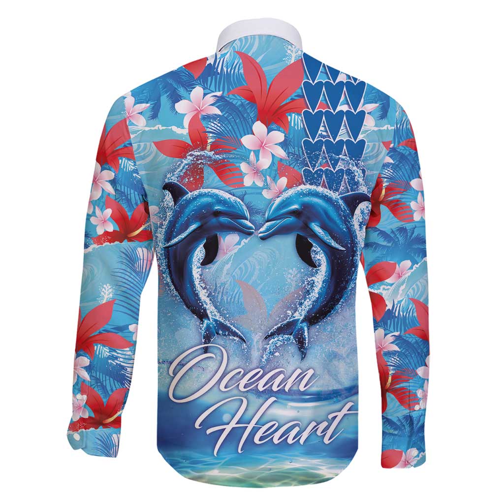 Hawaiian Dolphin Love Couple - Ocean Heart Family Matching Long Sleeve Bodycon Dress and Hawaiian Shirt