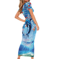 Hawaiian Dolphin Love Couple - Ocean Heart Family Matching Short Sleeve Bodycon Dress and Hawaiian Shirt