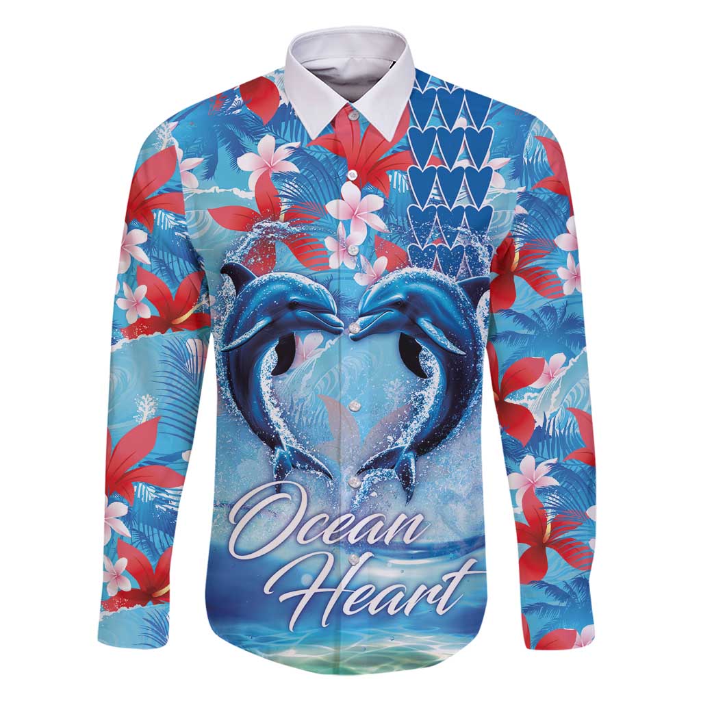 Hawaiian Dolphin Love Couple - Ocean Heart Family Matching Tank Maxi Dress and Hawaiian Shirt