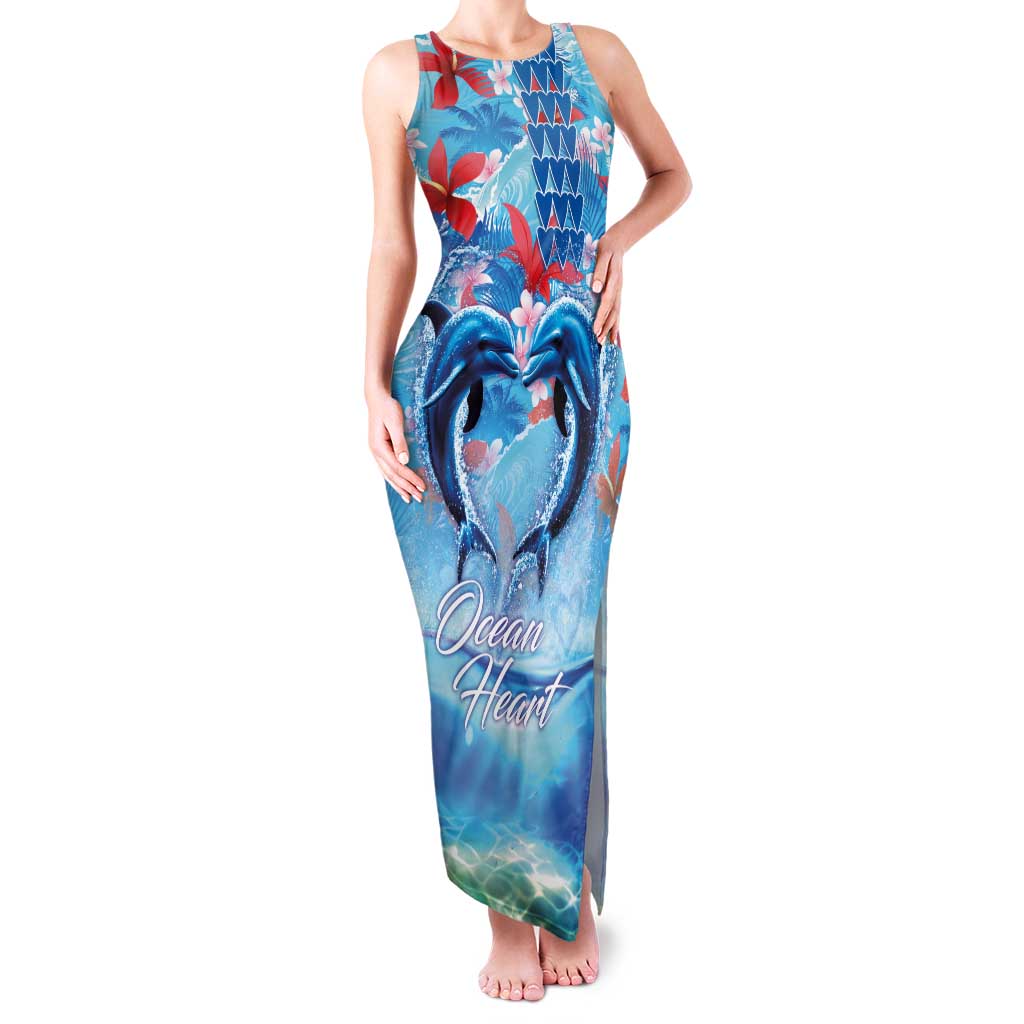 Hawaiian Dolphin Love Couple - Ocean Heart Family Matching Tank Maxi Dress and Hawaiian Shirt