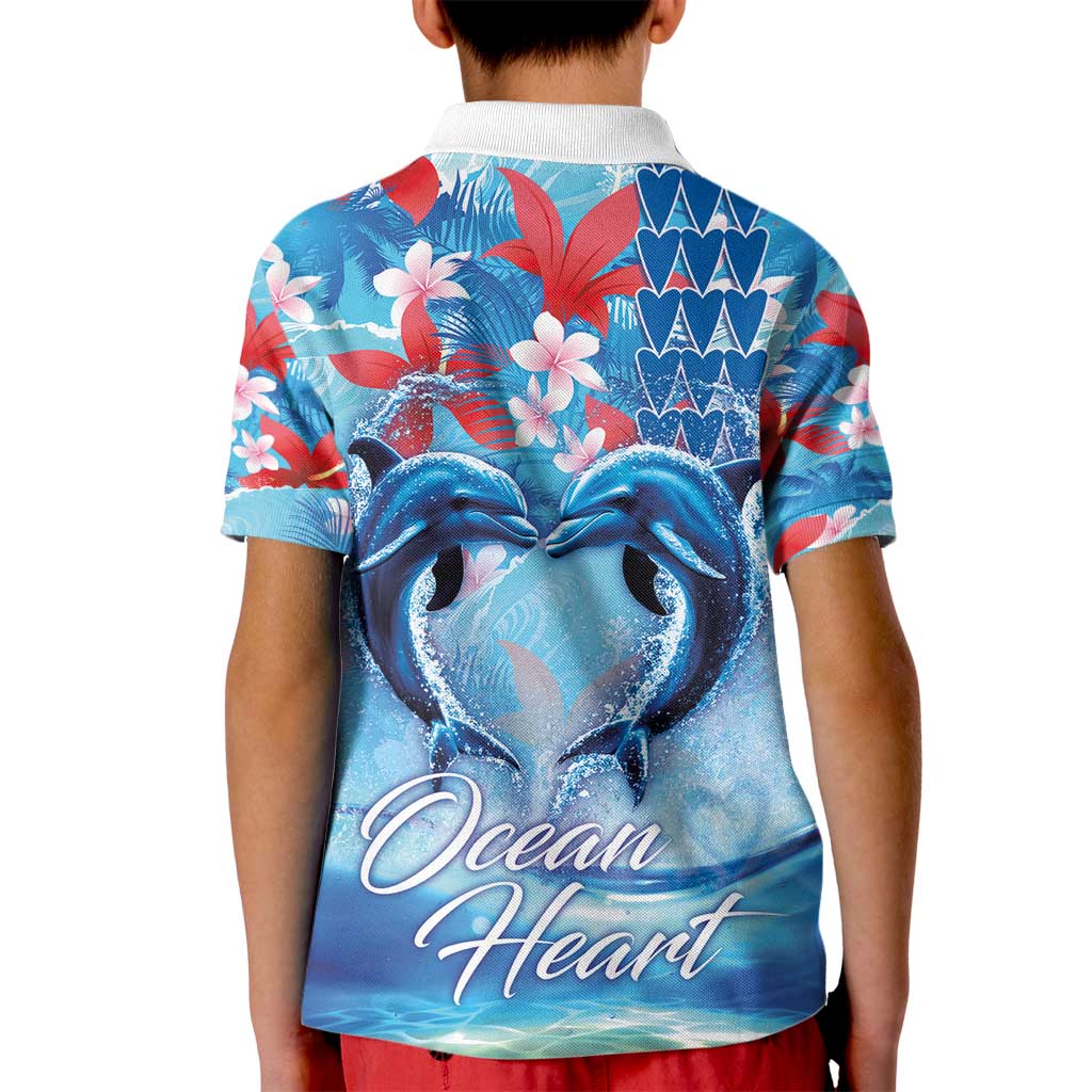 Hawaiian Dolphin Love Couple - Ocean Heart Kid Polo Shirt LT03 - Polynesian Pride