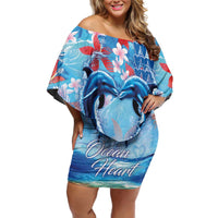 Hawaiian Dolphin Love Couple - Ocean Heart Off Shoulder Short Dress LT03 Women Blue - Polynesian Pride