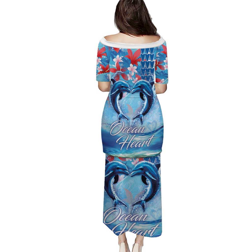 Hawaiian Dolphin Love Couple - Ocean Heart Puletasi