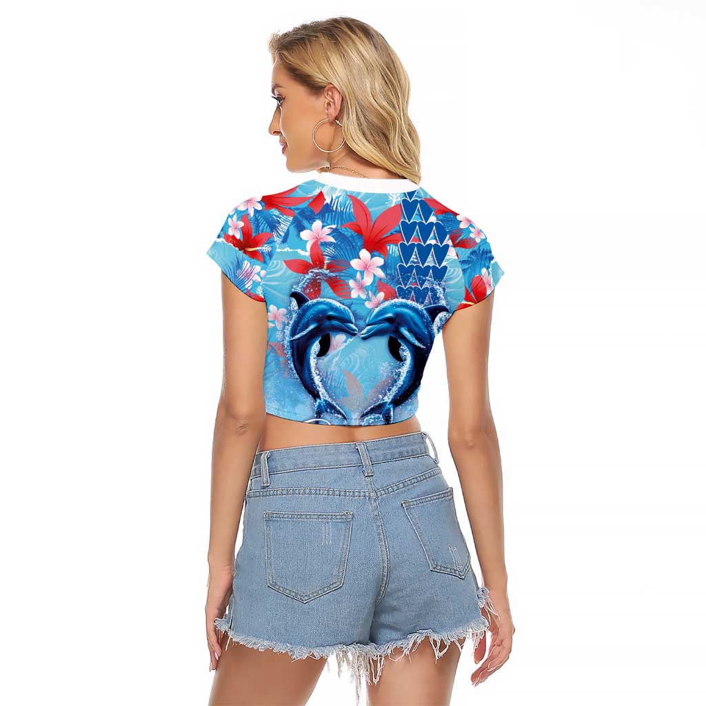 Hawaiian Dolphin Love Couple - Ocean Heart Raglan Cropped T Shirt