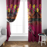Hawaiian Turtle Love Couple Window Curtain Ocean Serenade - Honu Honi Ihu with Hibiscus and Romantic Sunset Pink Color