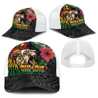 Hawaiian One Love Baseball Net Cap Reggae Lion Tropical Plants and Kakau with Tribal Pattern LT03 - Polynesian Pride