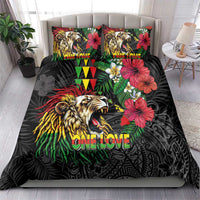 Hawaiian One Love Bedding Set Reggae Lion Tropical Plants and Kakau with Tribal Pattern