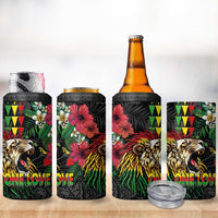 Hawaiian One Love 4 in 1 Can Cooler Tumbler Reggae Lion Tropical Plants and Kakau with Tribal Pattern LT03 - Polynesian Pride