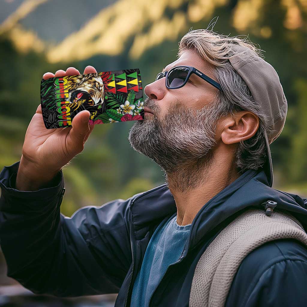 Hawaiian One Love 4 in 1 Can Cooler Tumbler Reggae Lion Tropical Plants and Kakau with Tribal Pattern LT03 - Polynesian Pride