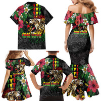 Hawaiian One Love Family Matching Mermaid Dress and Hawaiian Shirt Reggae Lion Tropical Plants and Kakau with Tribal Pattern