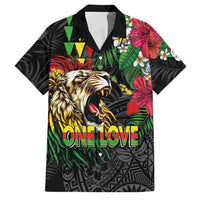 Hawaiian One Love Family Matching Mermaid Dress and Hawaiian Shirt Reggae Lion Tropical Plants and Kakau with Tribal Pattern