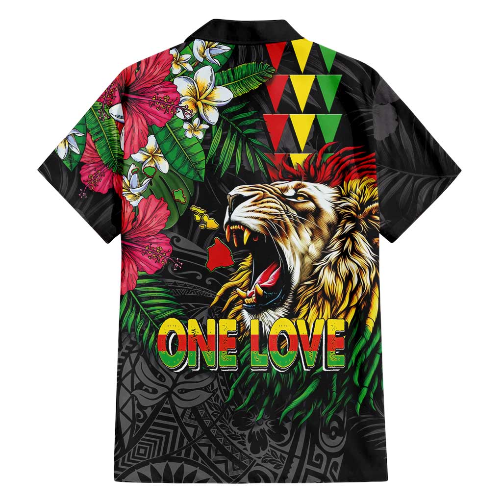 Hawaiian One Love Family Matching Mermaid Dress and Hawaiian Shirt Reggae Lion Tropical Plants and Kakau with Tribal Pattern