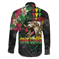 Hawaiian One Love Family Matching Mermaid Dress and Hawaiian Shirt Reggae Lion Tropical Plants and Kakau with Tribal Pattern