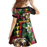 Hawaiian One Love Family Matching Off The Shoulder Long Sleeve Dress and Hawaiian Shirt Reggae Lion Tropical Plants and Kakau with Tribal Pattern