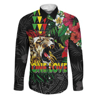 Hawaiian One Love Family Matching Puletasi and Hawaiian Shirt Reggae Lion Tropical Plants and Kakau with Tribal Pattern