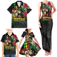 Hawaiian One Love Family Matching Tank Maxi Dress and Hawaiian Shirt Reggae Lion Tropical Plants and Kakau with Tribal Pattern