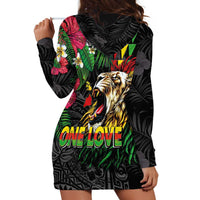 Hawaiian One Love Hoodie Dress Reggae Lion Tropical Plants and Kakau with Tribal Pattern LT03 - Polynesian Pride