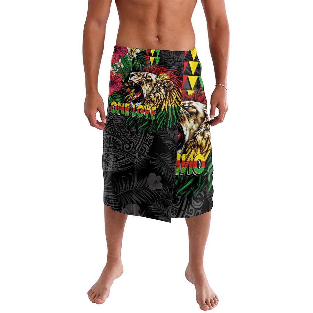 Hawaiian One Love Lavalava Reggae Lion Tropical Plants and Kakau with Tribal Pattern