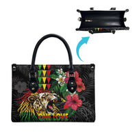 Hawaiian One Love Leather Bag Reggae Lion Tropical Plants and Kakau with Tribal Pattern LT03 - Polynesian Pride
