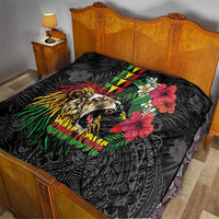 Hawaiian One Love Quilt Reggae Lion Tropical Plants and Kakau with Tribal Pattern LT03 - Polynesian Pride