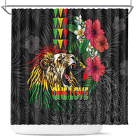 Hawaiian One Love Shower Curtain Reggae Lion Tropical Plants and Kakau with Tribal Pattern