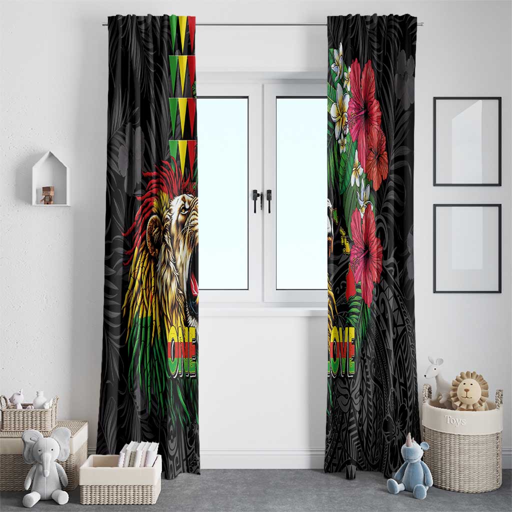 Hawaiian One Love Window Curtain Reggae Lion Tropical Plants and Kakau with Tribal Pattern