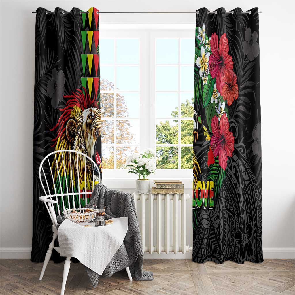 Hawaiian One Love Window Curtain Reggae Lion Tropical Plants and Kakau with Tribal Pattern