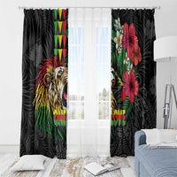 Hawaiian One Love Window Curtain Reggae Lion Tropical Plants and Kakau with Tribal Pattern