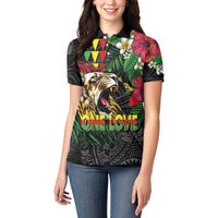 Hawaiian One Love Women Polo Shirt Reggae Lion Tropical Plants and Kakau with Tribal Pattern LT03 - Polynesian Pride