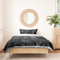 Hawaiian Tropical Plants and Tribal Whales Bedding Set Polynesian Art Tattoo Grayscale