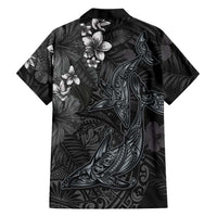 Hawaiian Tropical Plants and Tribal Whales Family Matching Short Sleeve Bodycon Dress and Hawaiian Shirt Polynesian Art Tattoo Grayscale LT03 - Polynesian Pride