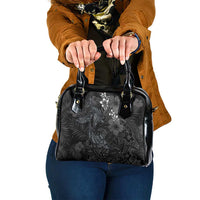 Hawaiian Tropical Plants and Tribal Whales Shoulder Handbag Polynesian Art Tattoo Grayscale LT03 One Size Black - Polynesian Pride