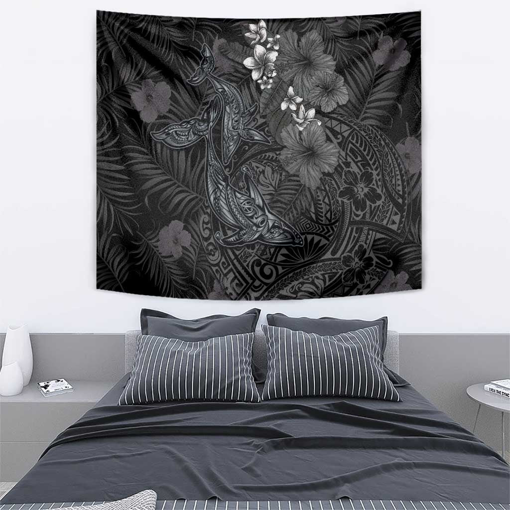Hawaiian Tropical Plants and Tribal Whales Tapestry Polynesian Art Tattoo Grayscale LT03 - Polynesian Pride