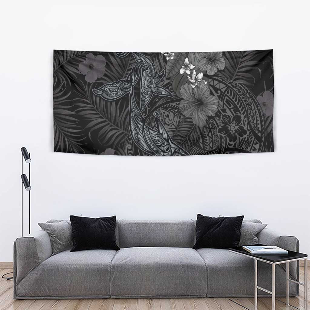 Hawaiian Tropical Plants and Tribal Whales Tapestry Polynesian Art Tattoo Grayscale LT03 - Polynesian Pride