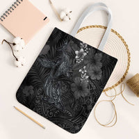 Hawaiian Tropical Plants and Tribal Whales Tote Bag Polynesian Art Tattoo Grayscale