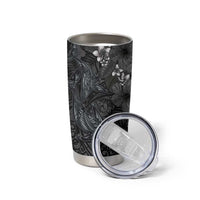 Hawaiian Tropical Plants and Tribal Whales Tumbler Cup Polynesian Art Tattoo Grayscale