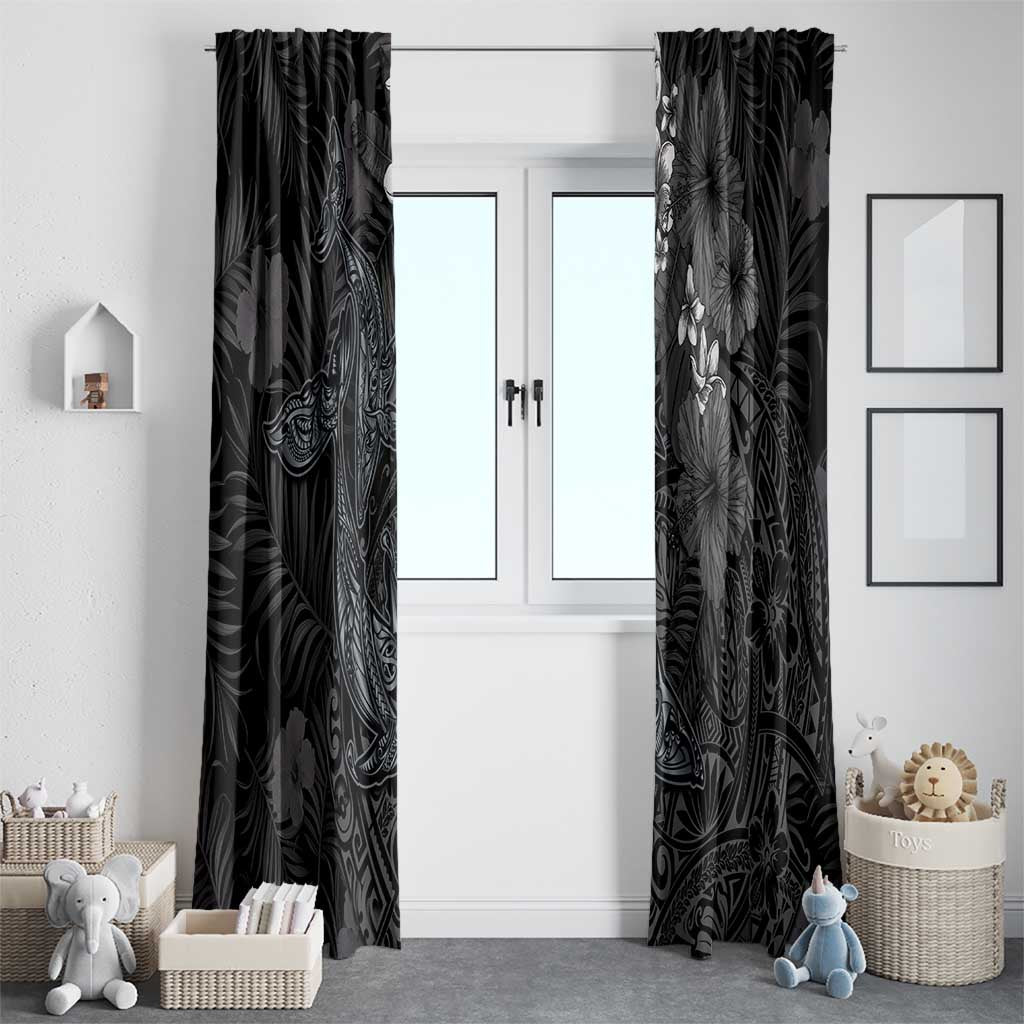 Hawaiian Tropical Plants and Tribal Whales Window Curtain Polynesian Art Tattoo Grayscale LT03 - Polynesian Pride