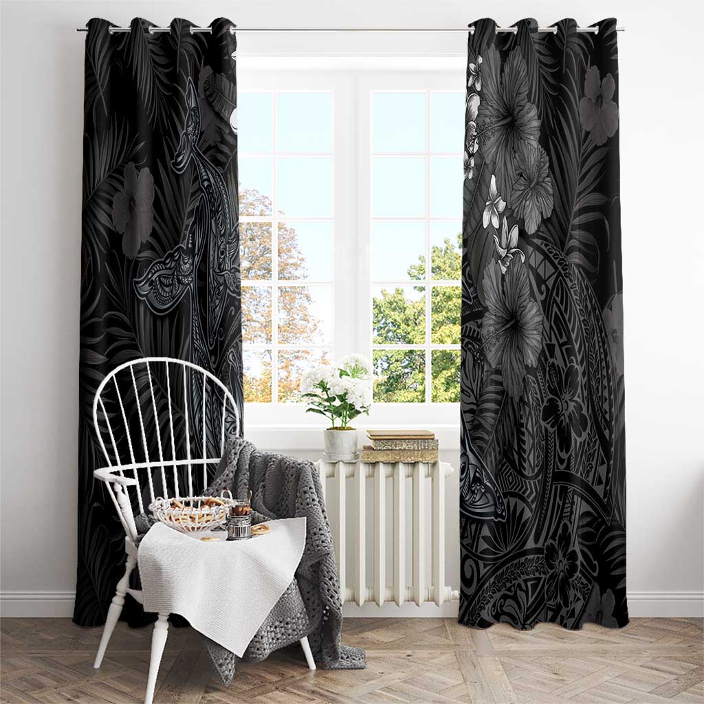 Hawaiian Tropical Plants and Tribal Whales Window Curtain Polynesian Art Tattoo Grayscale LT03 - Polynesian Pride
