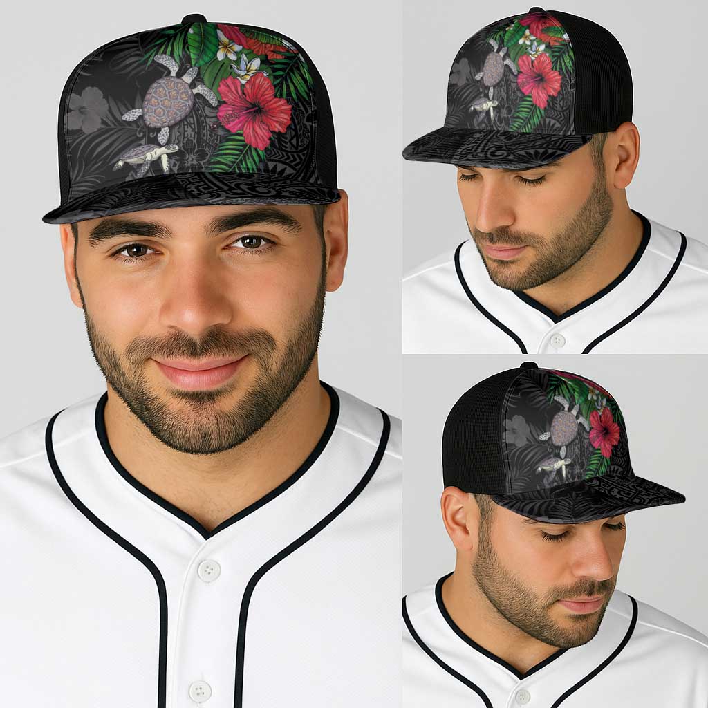 Hawaiian Tropical Plants and Turtles Baseball Net Cap Polynesian Art Motifs