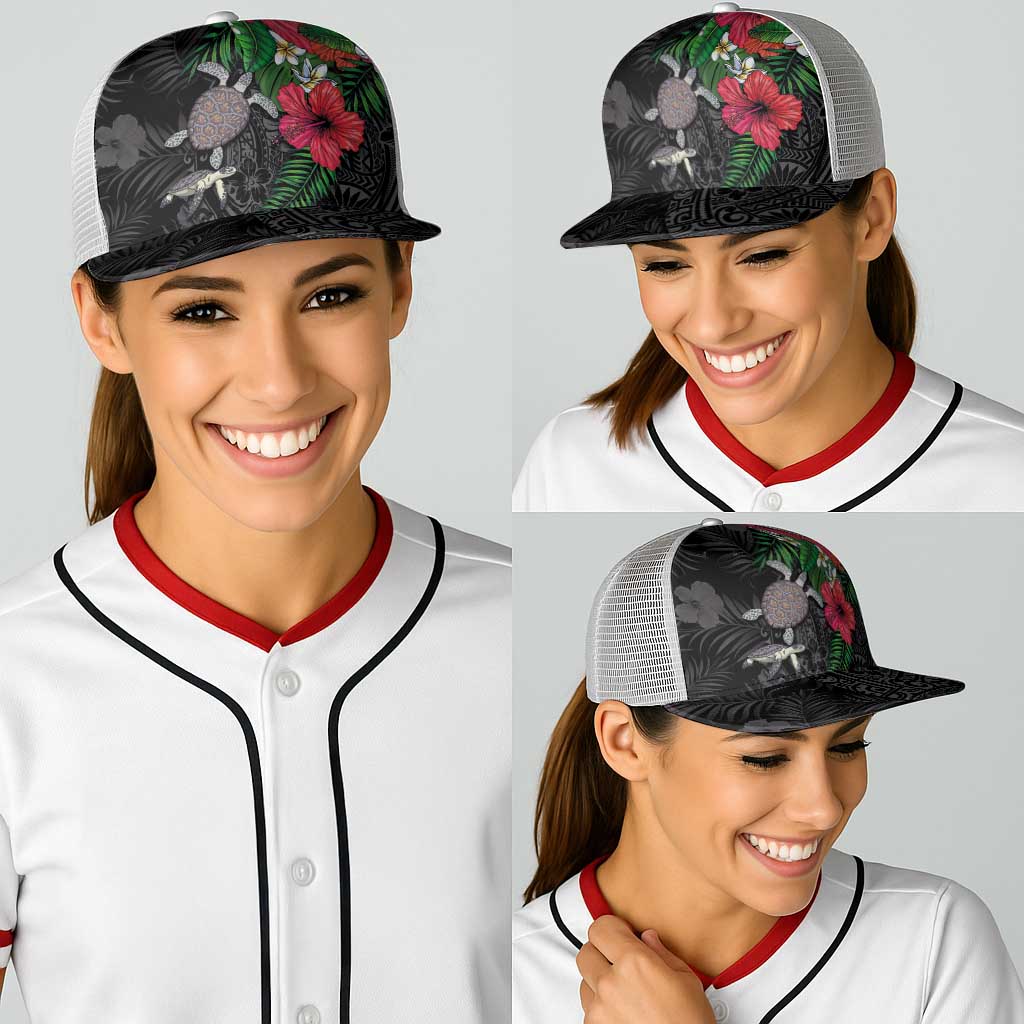Hawaiian Tropical Plants and Turtles Baseball Net Cap Polynesian Art Motifs