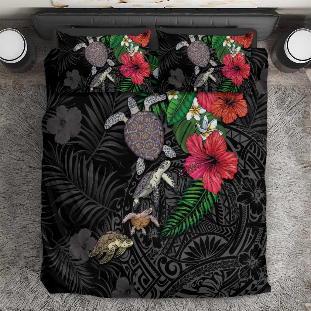 Hawaiian Tropical Plants and Turtles Bedding Set Polynesian Art Motifs