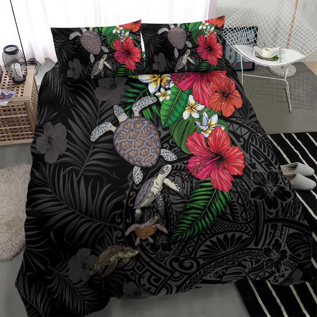 Hawaiian Tropical Plants and Turtles Bedding Set Polynesian Art Motifs