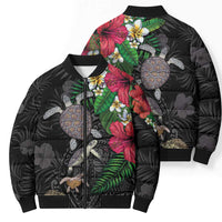 Hawaiian Tropical Plants and Turtles Bomber Puffer Jacket Polynesian Art Motifs