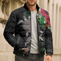 Hawaiian Tropical Plants and Turtles Bomber Puffer Jacket Polynesian Art Motifs