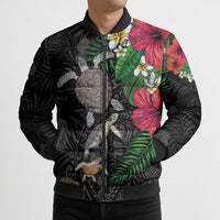 Hawaiian Tropical Plants and Turtles Bomber Puffer Jacket Polynesian Art Motifs