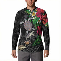 Hawaiian Tropical Plants and Turtles Button Sweatshirt Polynesian Art Motifs LT03 - Polynesian Pride